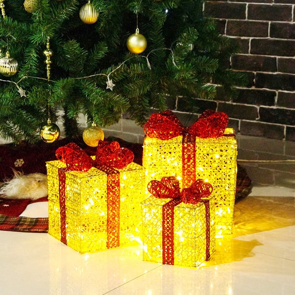 SET*3 CAJAS DE REGALO CON LUCES CESTOS DECORATIVOS PARA NAVIDAD