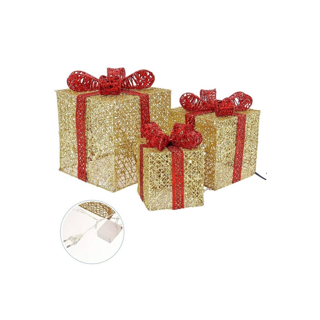 SET*3 CAJAS DE REGALO CON LUCES CESTOS DECORATIVOS PARA NAVIDAD